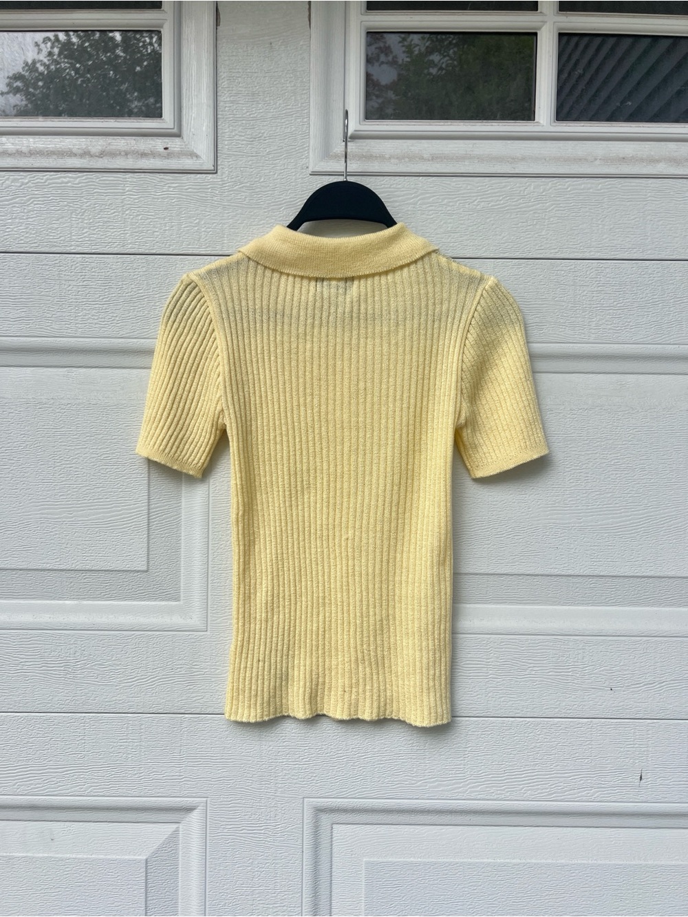 ASOS Butter Yellow Ribbed Short Sleeve Button-Down Top - Picture 5 of 6